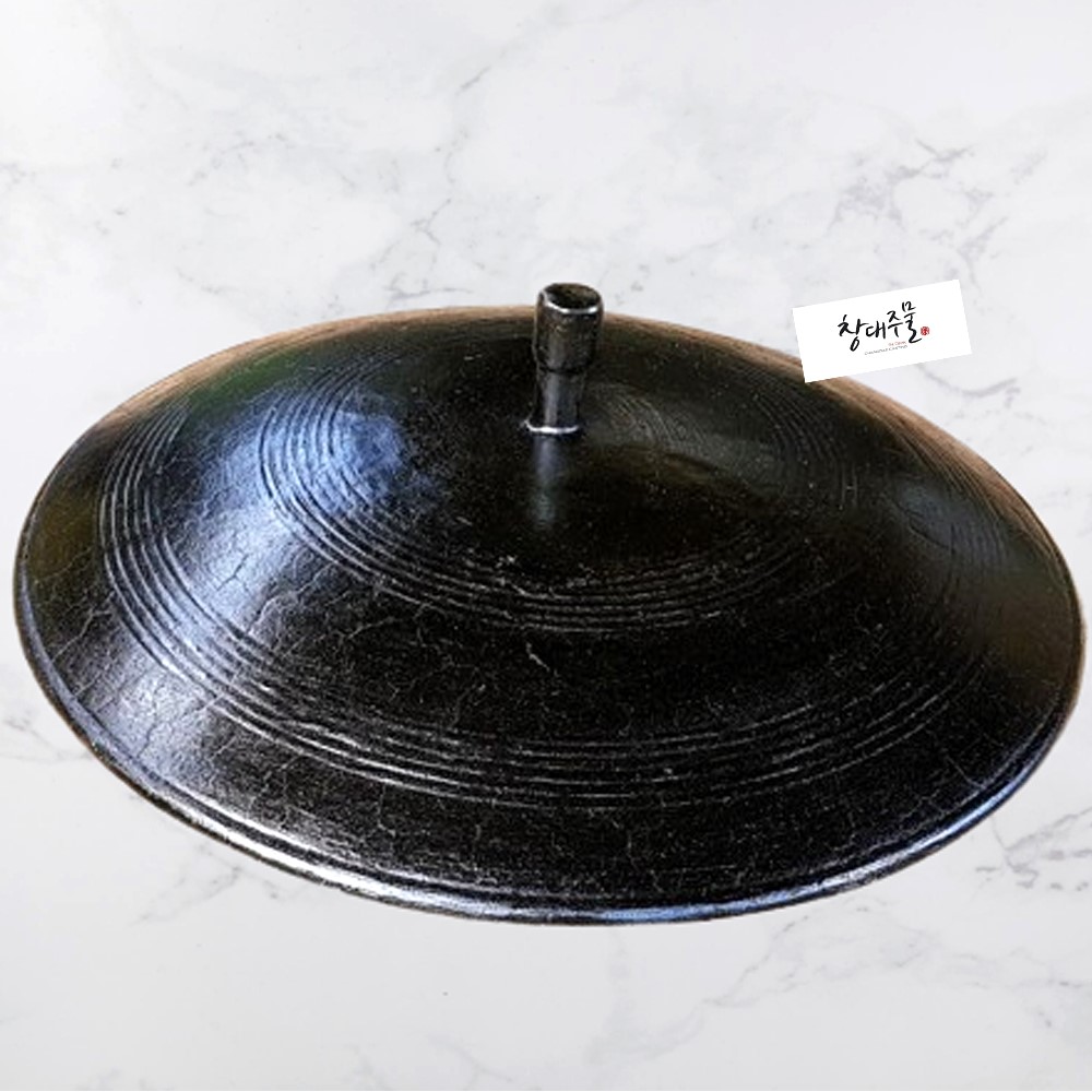 국산 무쇠 솥뚜껑 불판 구이판 [48cm]- 가운데 손잡이 있음, 길들임